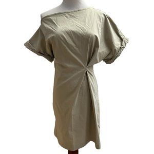 Zara Women's Size M Pleated Asymmetric Dress Neutral Sand Khaki NWT